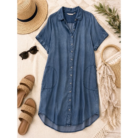 Soft Surroundings Dresses & Skirts - Soft Surroundings Tencel Lyocell Denim Shirt Dress Tunic Blue Size Medium